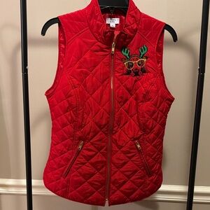 Crown and Ivy size small Red Quilted Vest with Reindeer Dog Embroidery